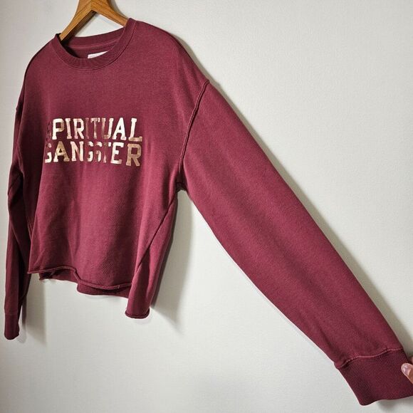 EUC SPIRITUAL GANGSTER MAUVE / DARK PINK RAW HEM LONGSLEEVES TOP SZ M - Picture 2 of 16